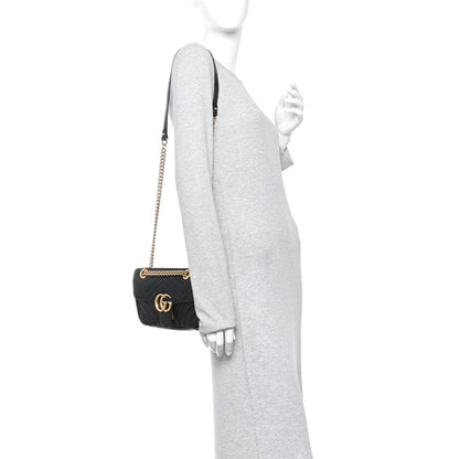 Gucci Calfskin Matelasse Mini GG Marmont Shoulder Bag Black 2 of 14