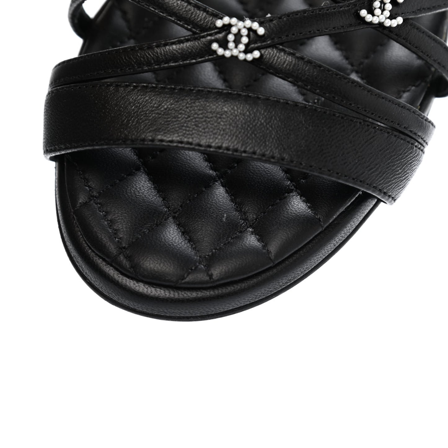 Lambskin Pearl CC Sandals 36 Black