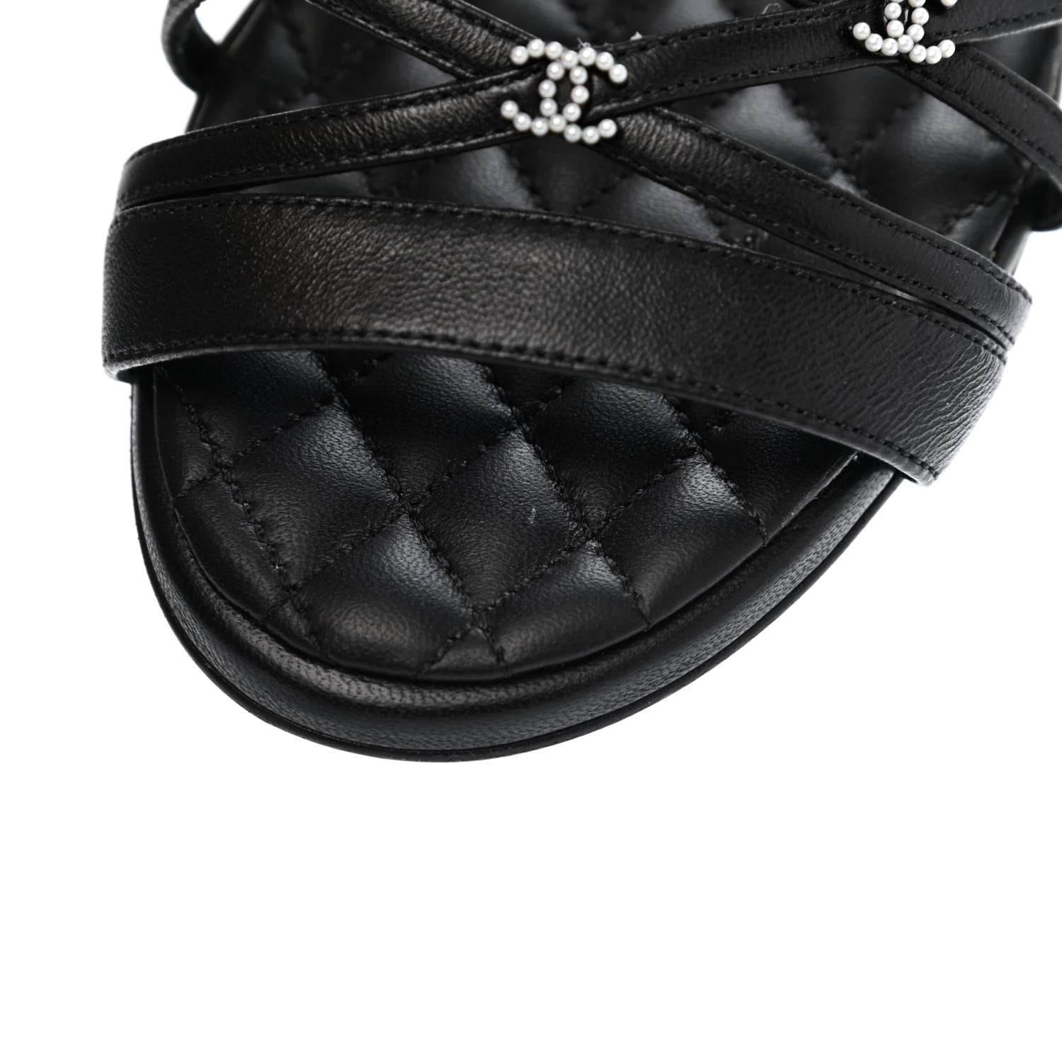 Chanel Lambskin Pearl CC Sandals 36 Black 9 of 10