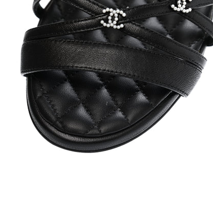 Chanel Lambskin Pearl CC Sandals 36 Black 9 of 10