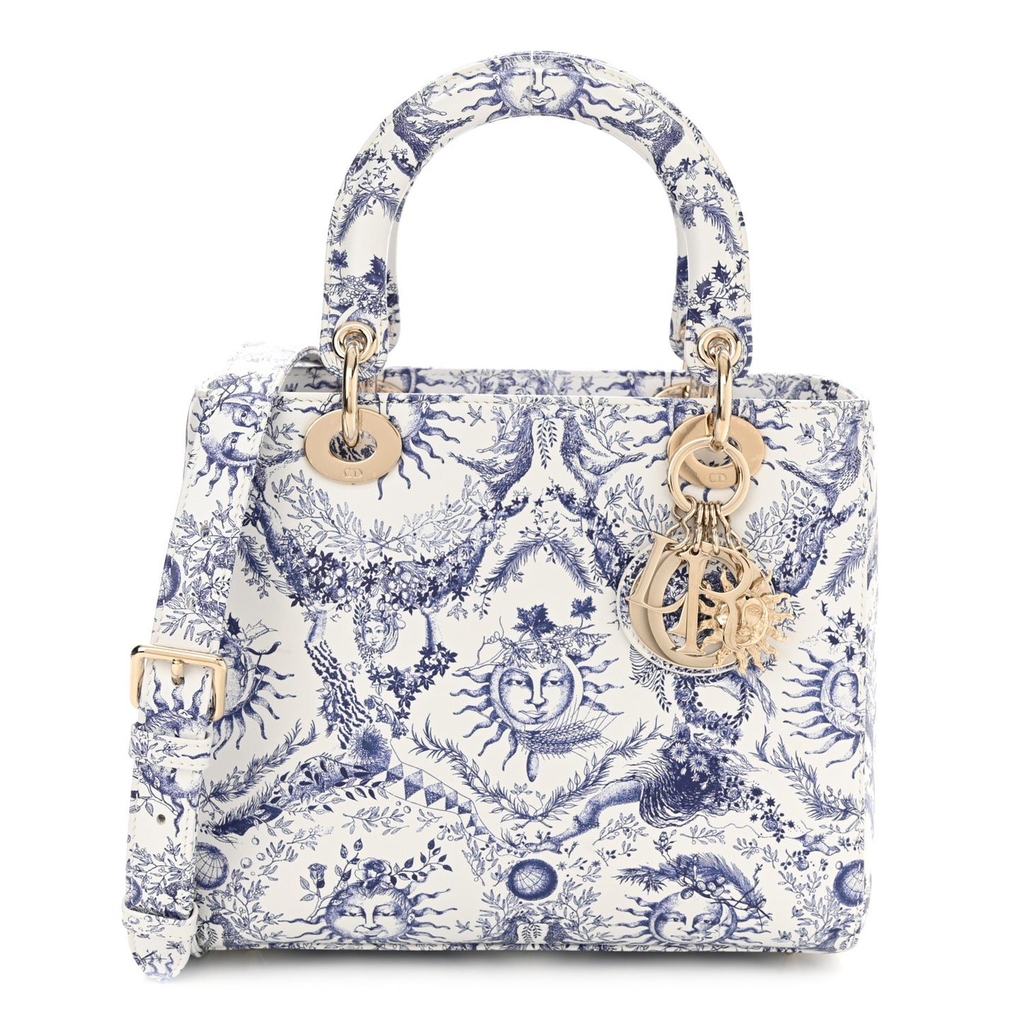 Calfskin Le Soleil Print Medium Lady Dior Blue Multicolor