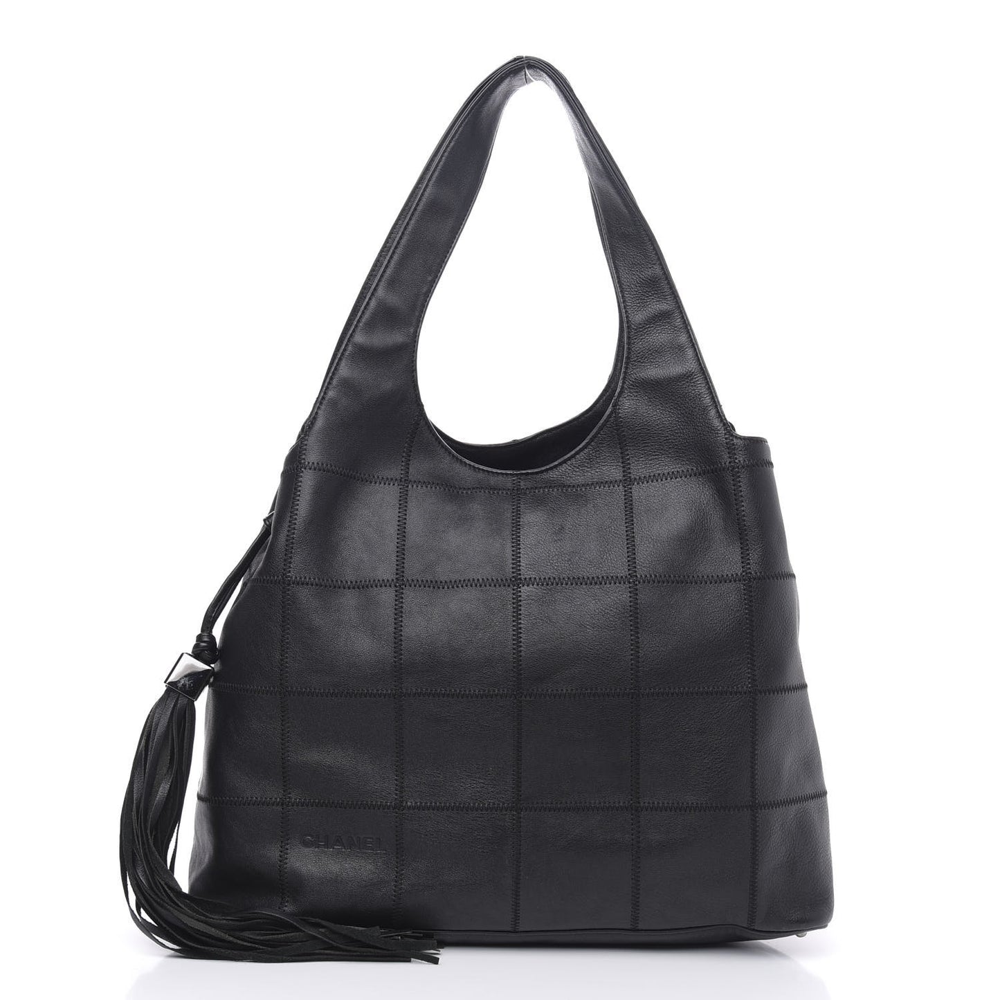 Calfskin Square Stitched Tassel Bag Black