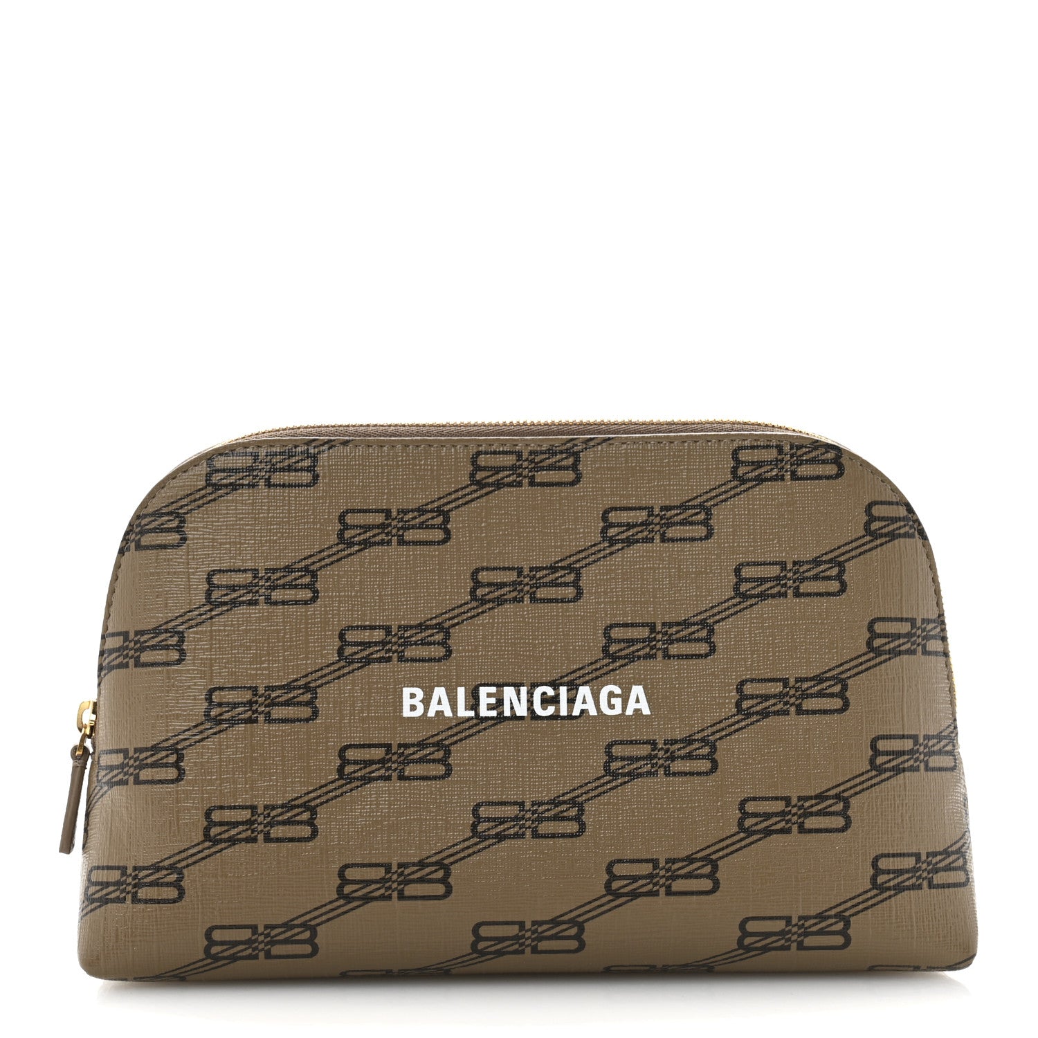Balenciaga Coated Canvas BB Monogram Signature Toiletry Pouch Beige Brown 1 of 9