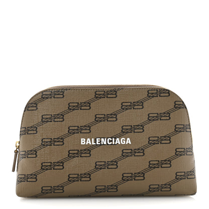Balenciaga Coated Canvas BB Monogram Signature Toiletry Pouch Beige Brown 1 of 9