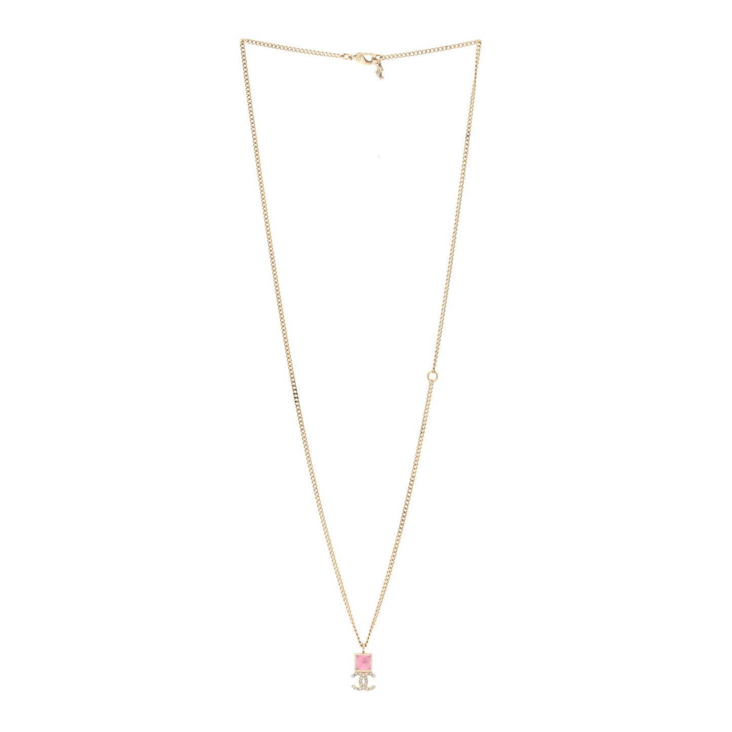 Metal Crystal CC Necklace Pink Gold