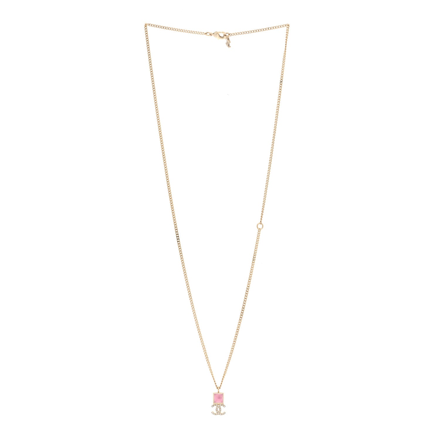 Chanel Metal Crystal CC Necklace Pink Gold 2 of 4