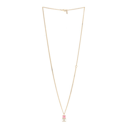 Chanel Metal Crystal CC Necklace Pink Gold 2 of 4