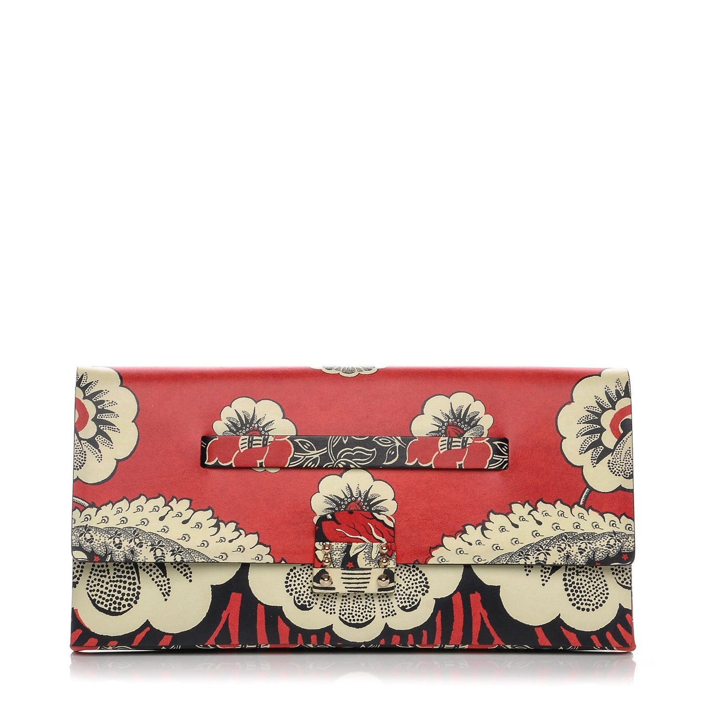 Calfskin Floral Mime Clutch Red