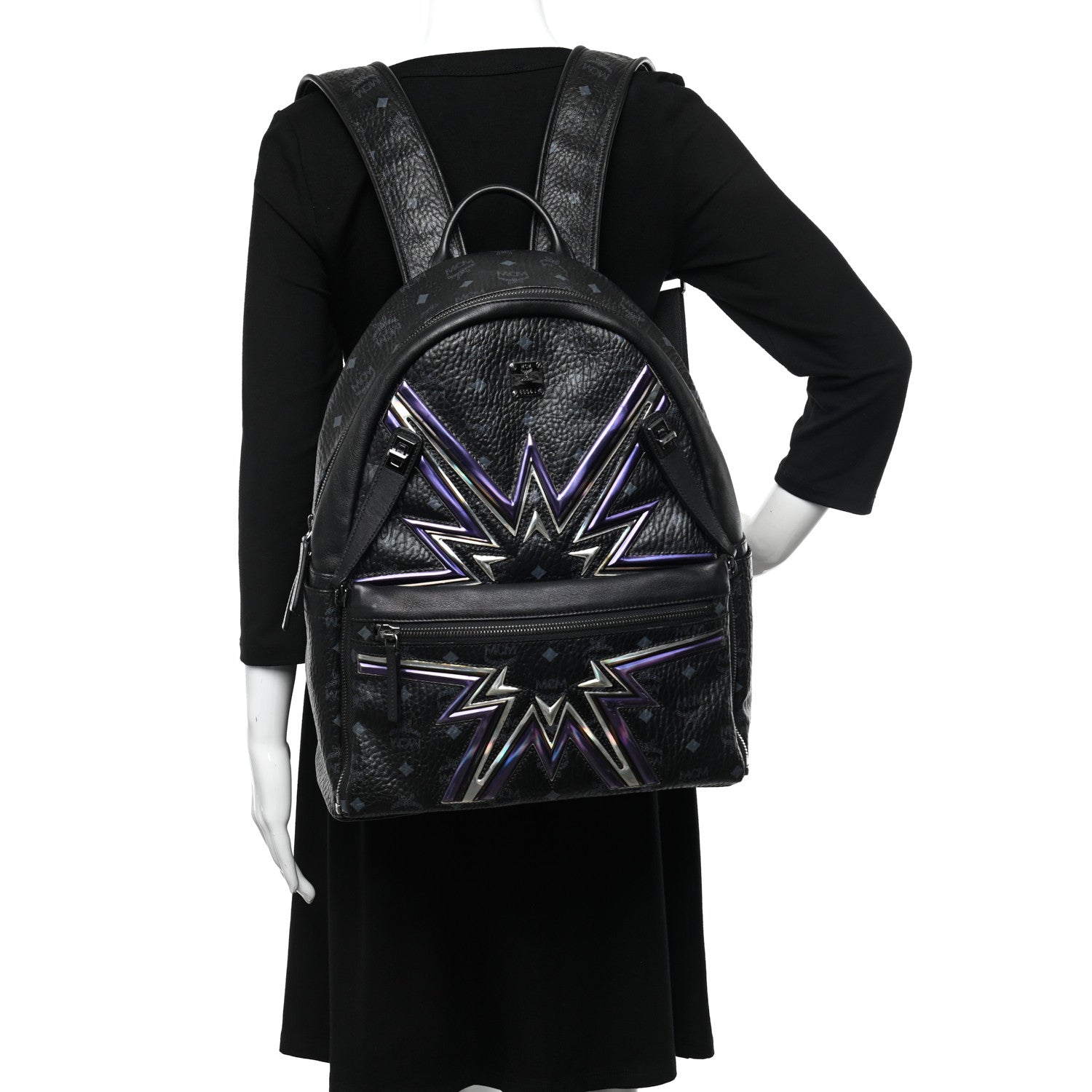 MCM Visetos Dual Stark Cyber Flash Backpack Black 2 of 10
