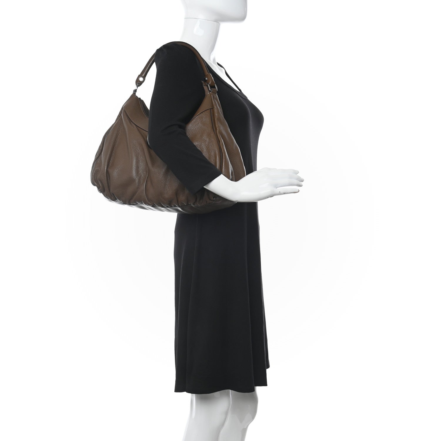 Gucci Calfskin Large D Gold Ring Shoulder Bag Brown 2 of 13