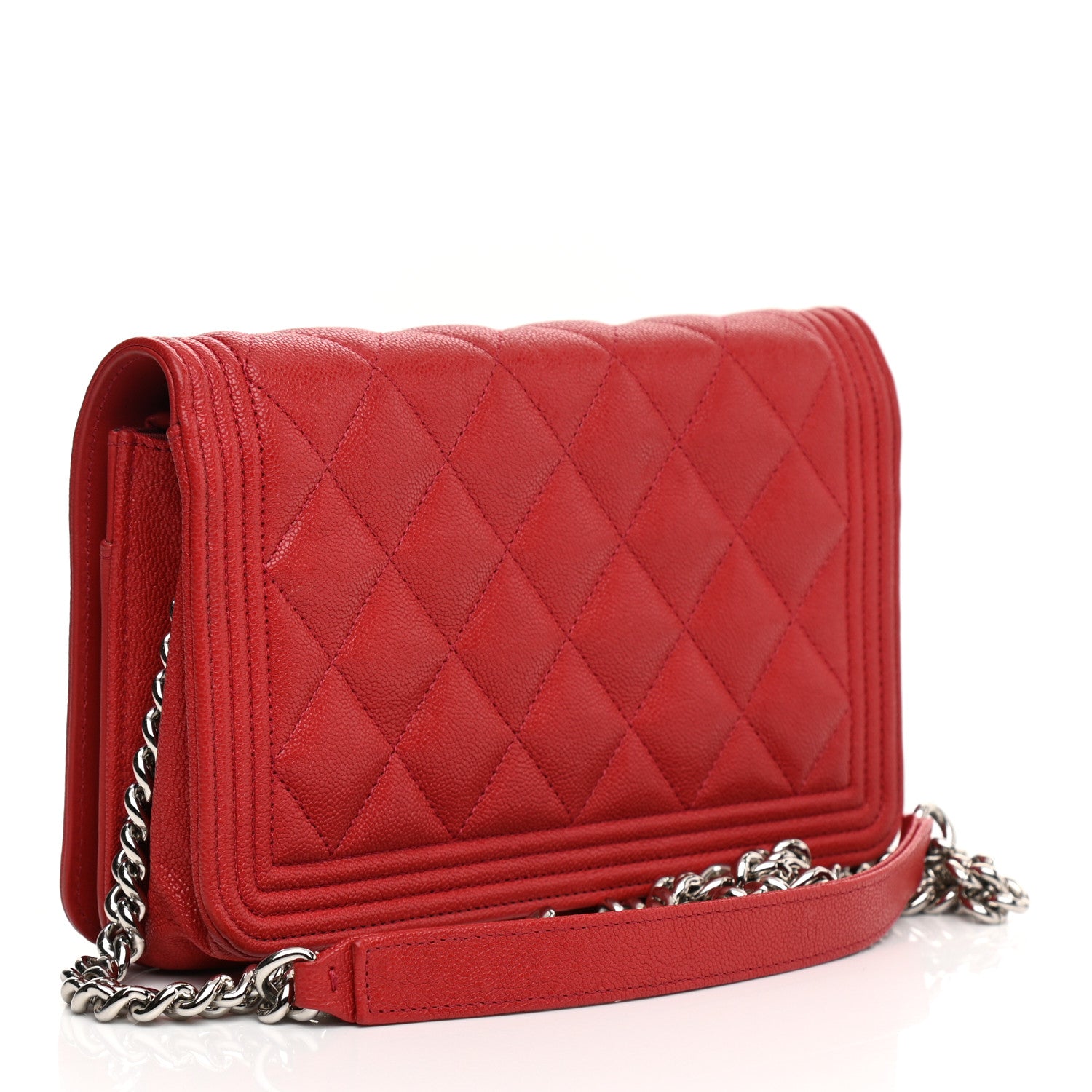 Chanel Caviar Quilted Boy Wallet On Chain WOC Red 5 of 23