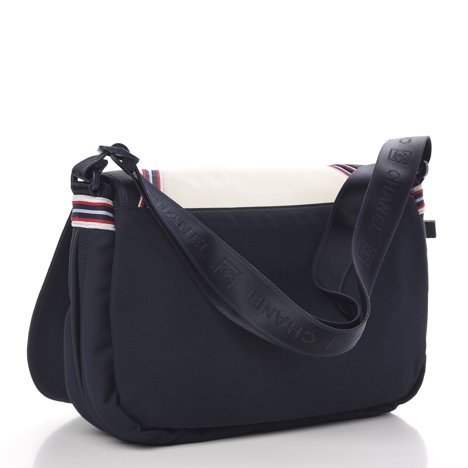 Chanel Canvas Nylon Expandable Sport Messenger Navy Off White 3 of 16
