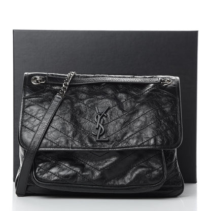 Saint Laurent Crinkled Calfskin Matelasse Monogram Large Niki Chain Satchel Black 12 of 12