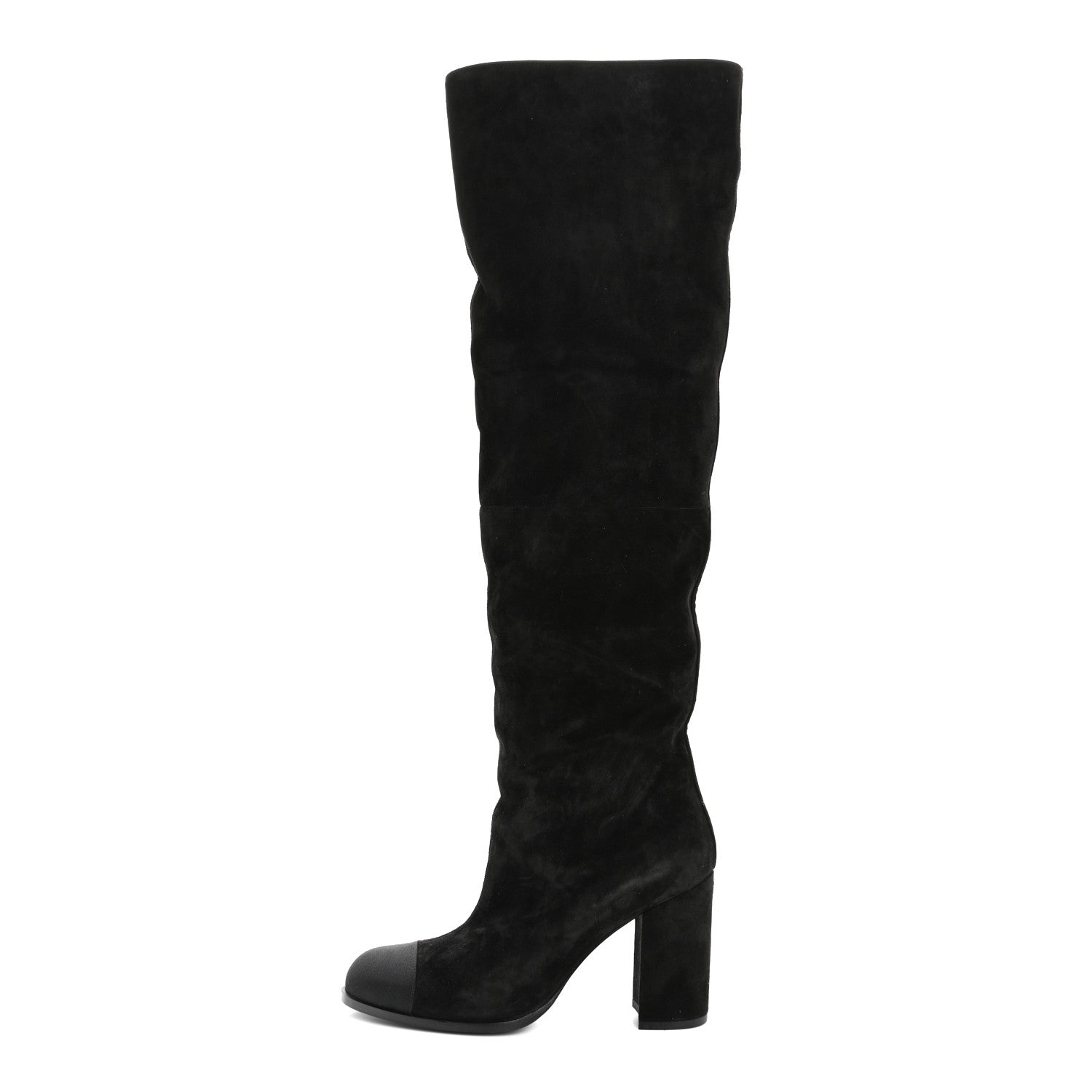 Chanel Suede Calfskin Grosgrain High Boots 39 Black 1 of 8