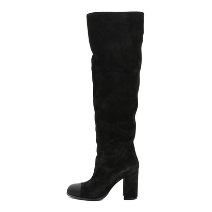 Chanel Suede Calfskin Grosgrain High Boots 39 Black 1 of 8