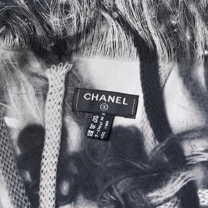 Chanel Silk CC Logo Scarf Black White 4 of 5