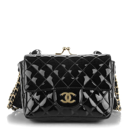 Chanel Patent Lace Mini Kiss Lock Flap Double Bag Black 1 of 8
