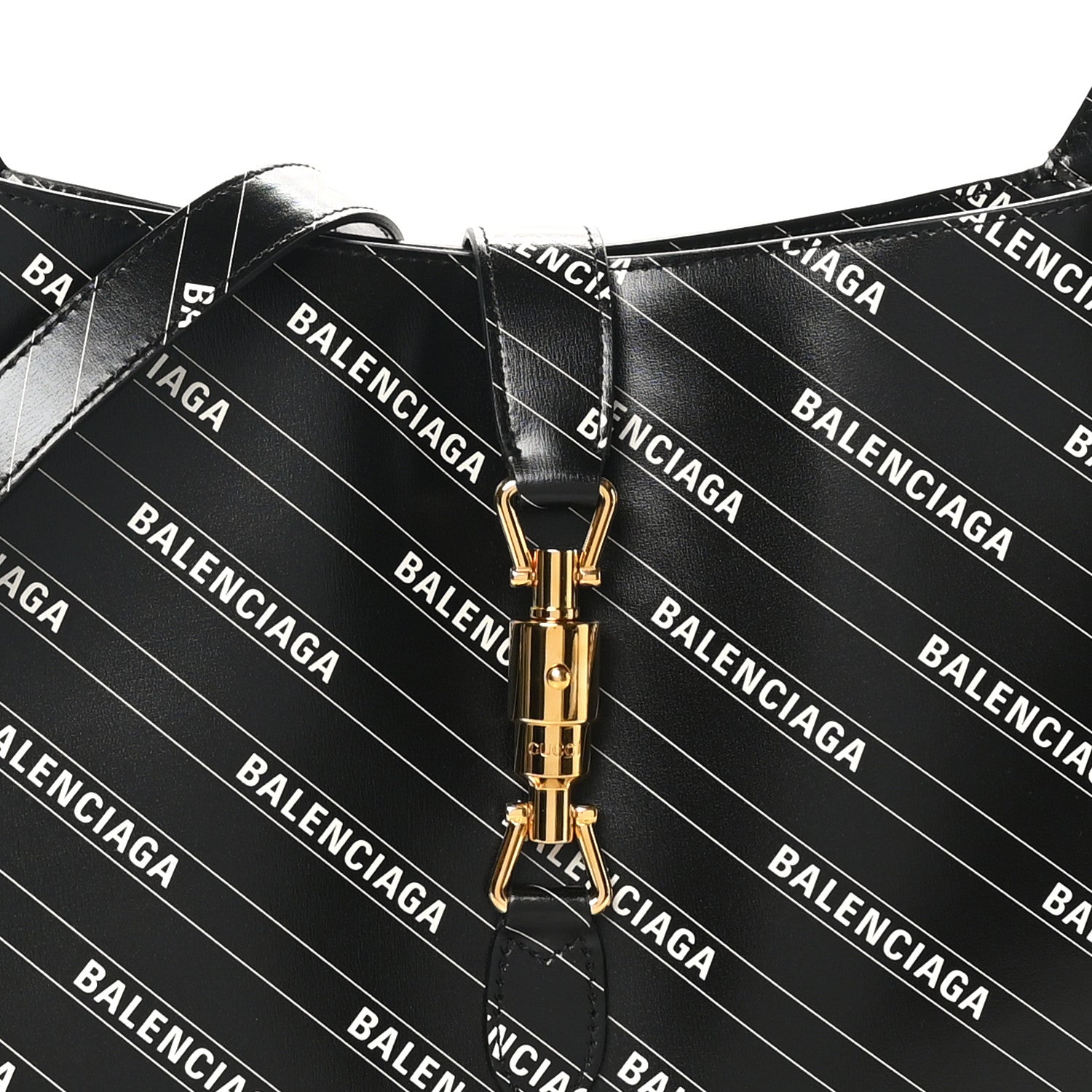 Gucci X BALENCIAGA Calfskin Logo Print Medium Jackie 1961 Hobo Black 8 of 10