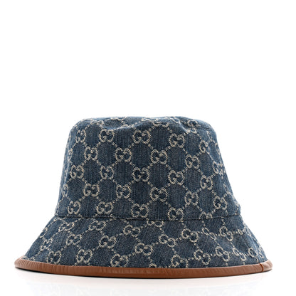 Gucci Washed Jacquard Denim Nappa GG Monogram Oscar Bucket Hat M Denim Cuir 3 of 10