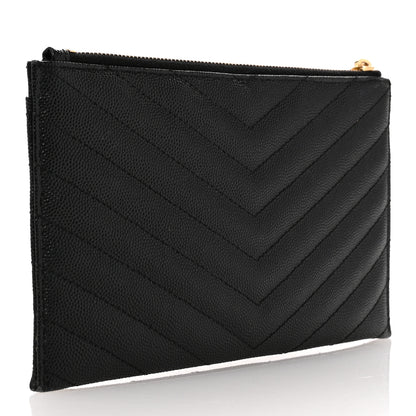 Saint Laurent Grain De Poudre Chevron Monogram Bill Pouch Black 3 of 11