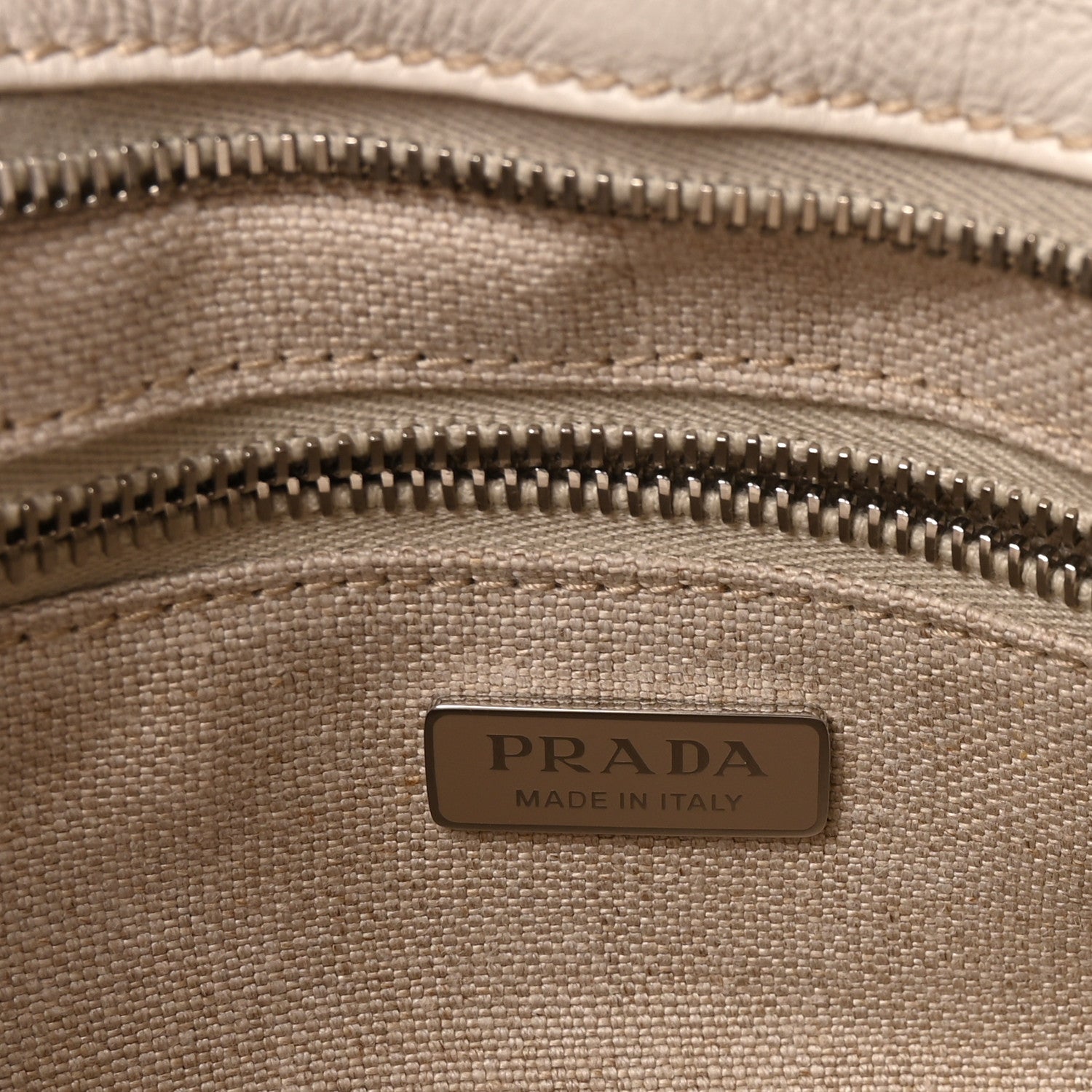 Prada Linen Calfskin Triangle Mini Bonnie Hand Bag White 6 of 9
