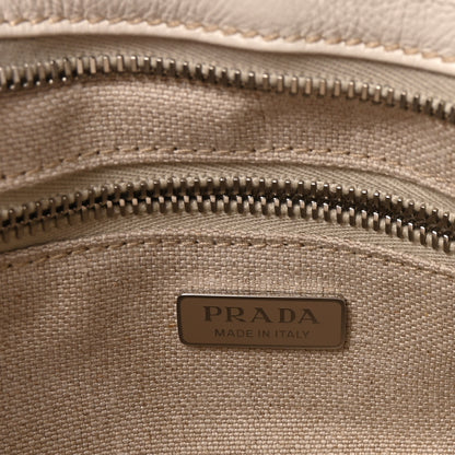 Prada Linen Calfskin Triangle Mini Bonnie Hand Bag White 6 of 9