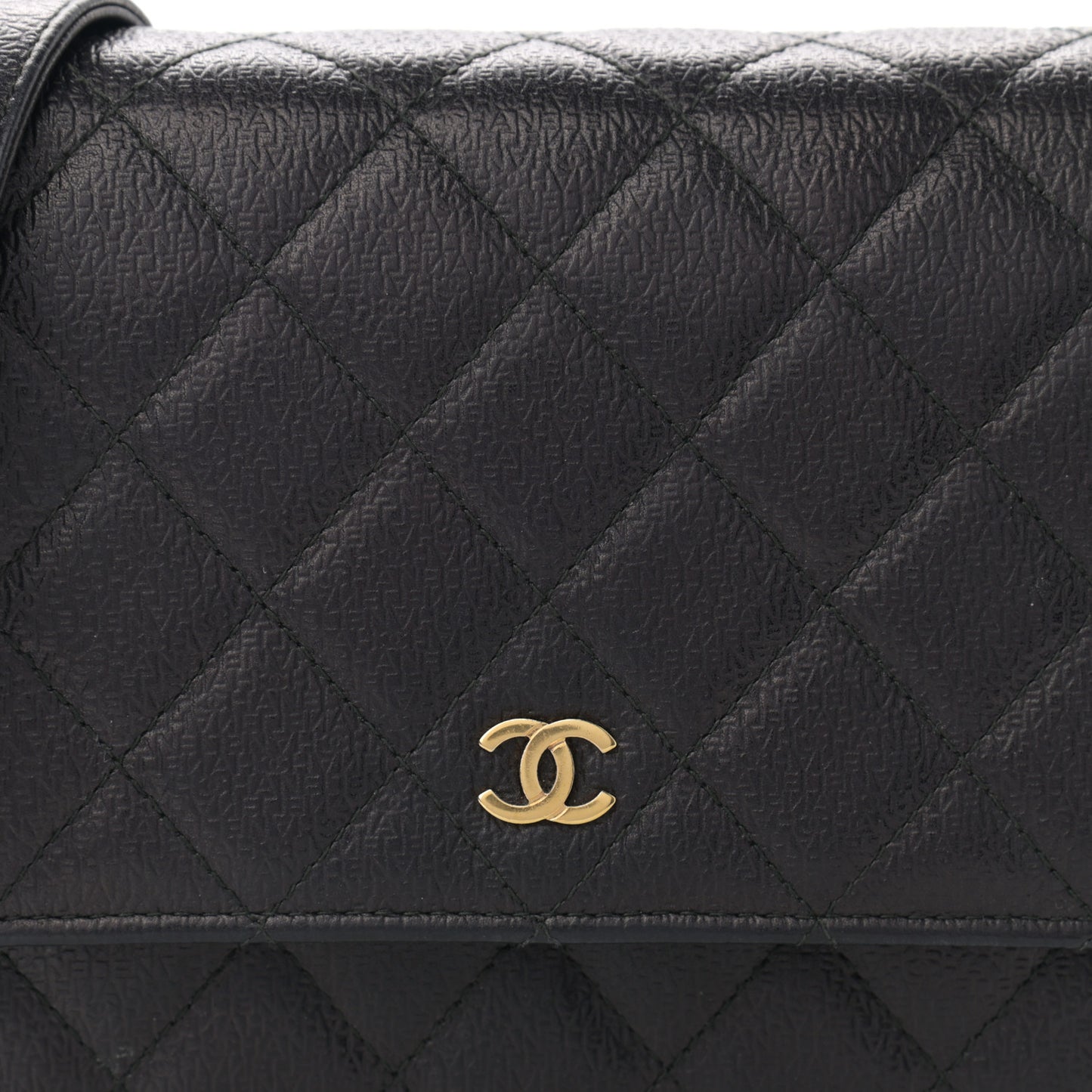 Letter Calfskin Embossed Quilted Square Wallet On Chain WOC Black