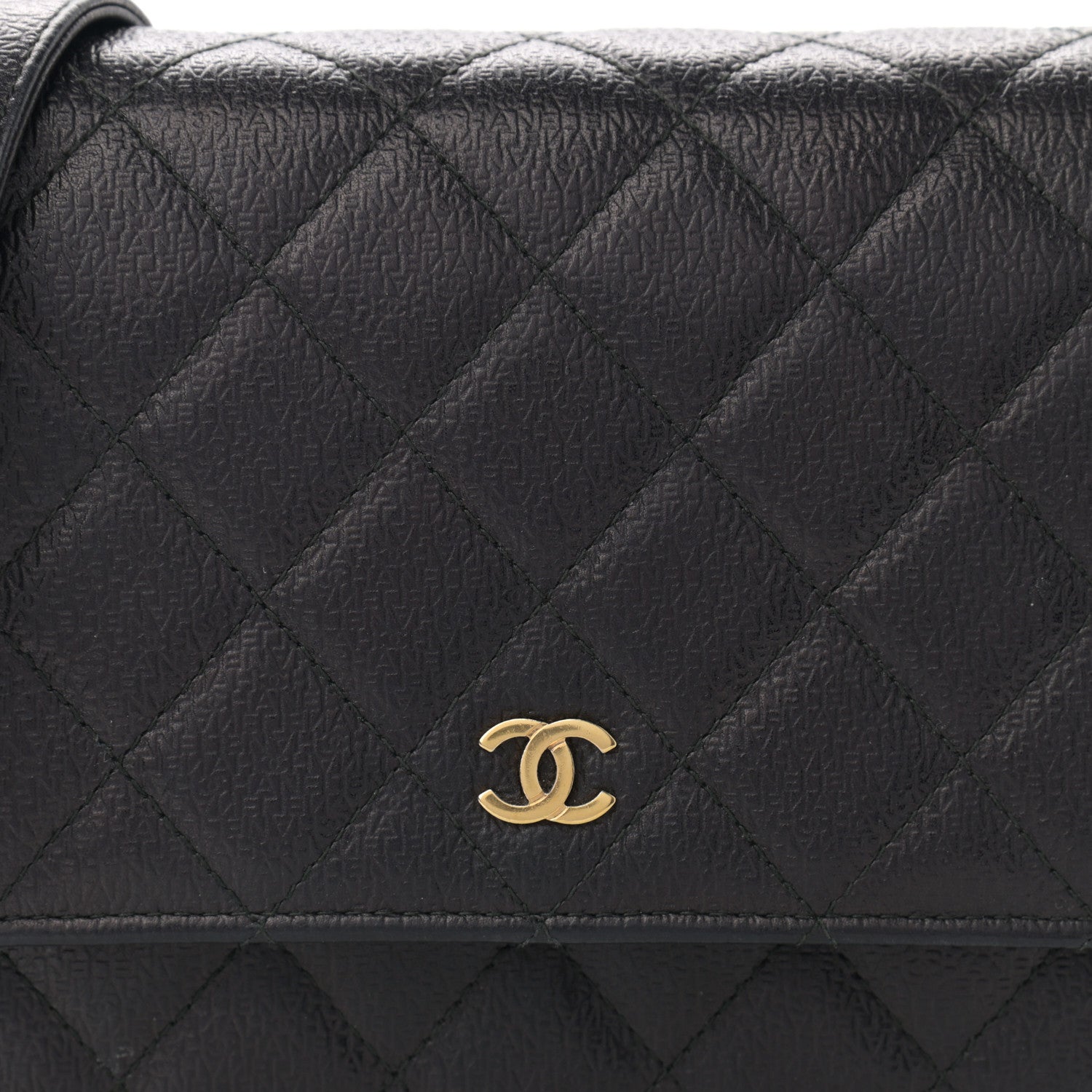 Chanel Letter Calfskin Embossed Quilted Square Wallet On Chain WOC Black 17 of 27