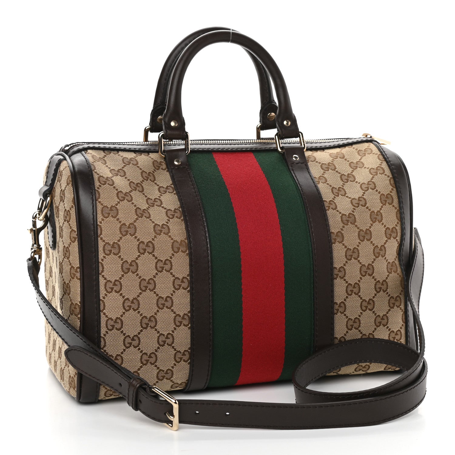 Gucci Monogram Vintage Web Medium Boston Dark Brown 3 of 10