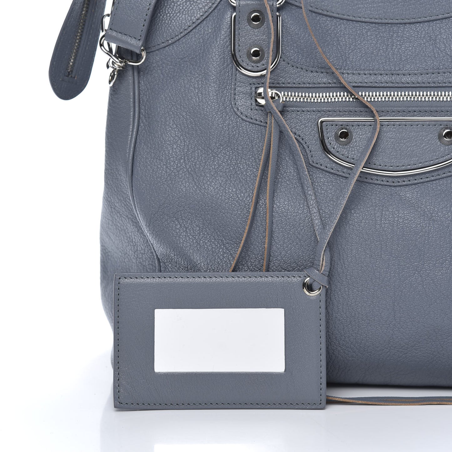 Chevre Silver Metallic Edge Hardware Velo Bleu Acier