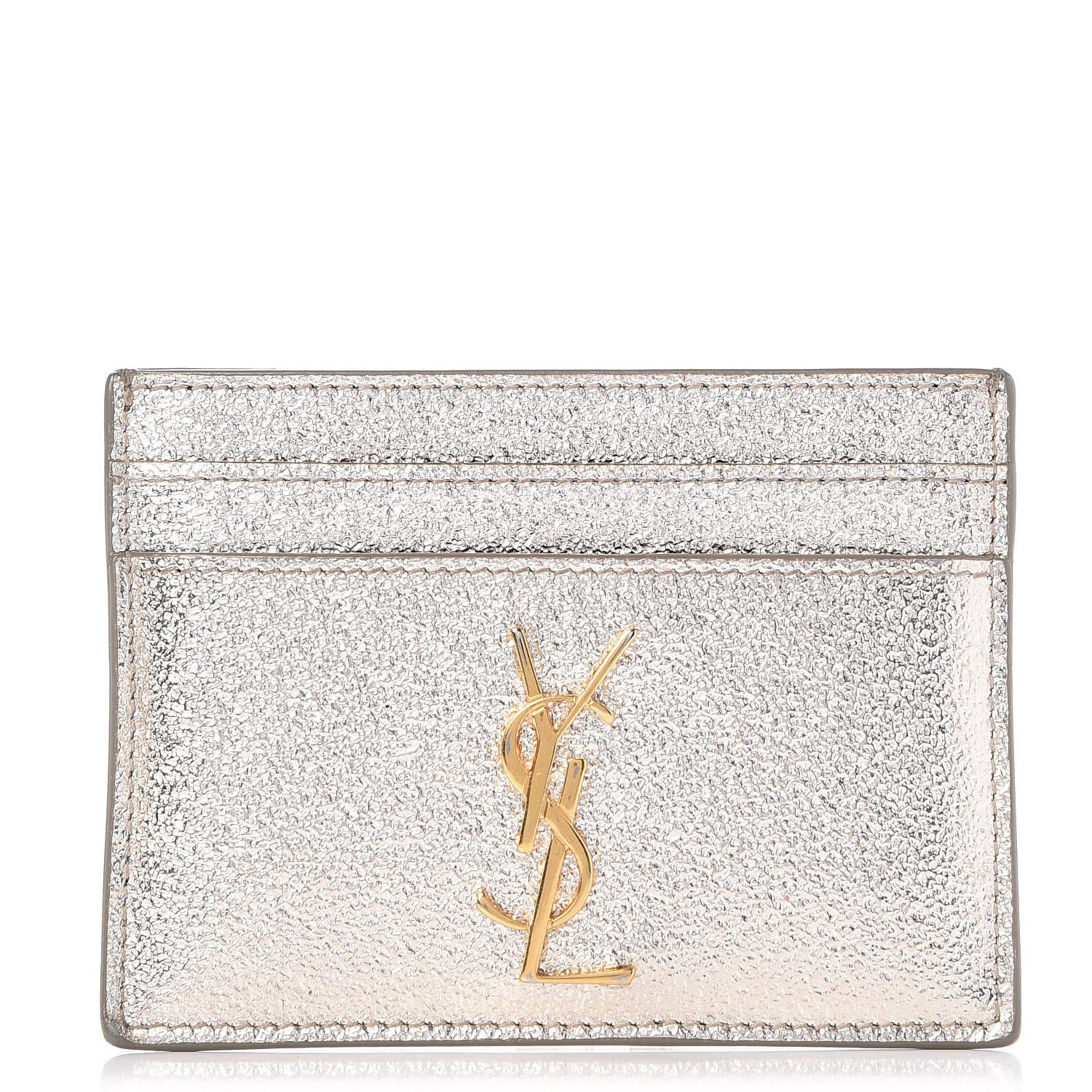 Saint Laurent Metallic Calfskin Monogram Credit Card Case Gold 1 of 8