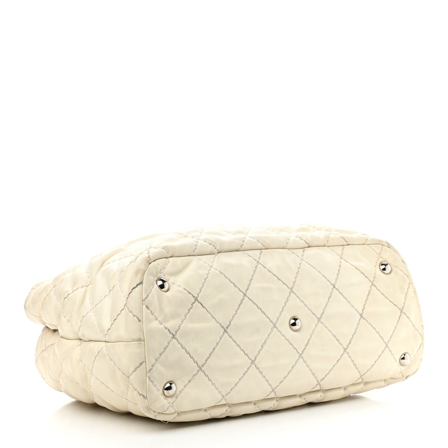 Calfskin Contrast Stitch Tote Beige