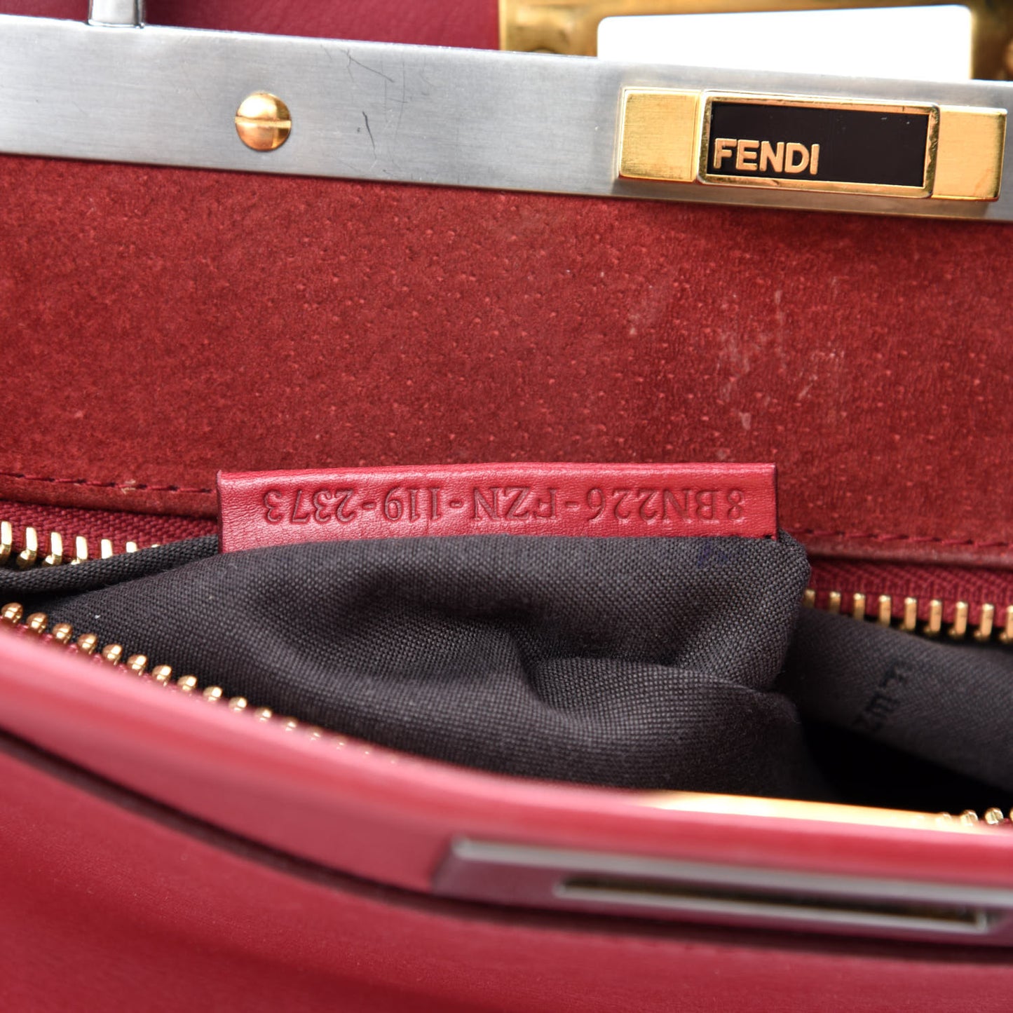 Vitello Suede Medium Peekaboo Iconic Satchel Rubino Peonia