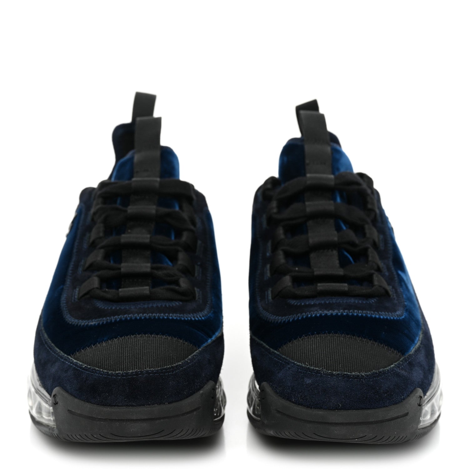Chanel Suede Calfskin Velvet Grosgrain CC Sneakers 41 Navy Blue Black 2 of 12
