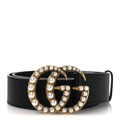 Gucci Moon Calfskin Pearl Double G 40mm Belt 85 34 Black Cream 1 of 8