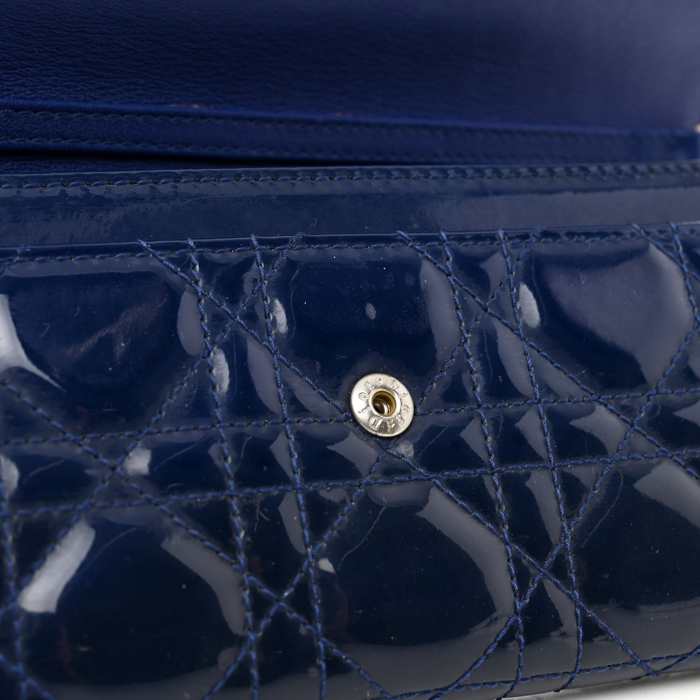 Patent Cannage Lady Dior Rendezvous Wallet On Chain Blue Nuit