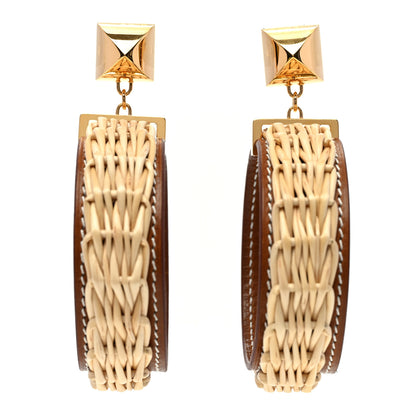 Hermes Wicker Swift Medor Picnic Earrings GM Gold 1 of 6