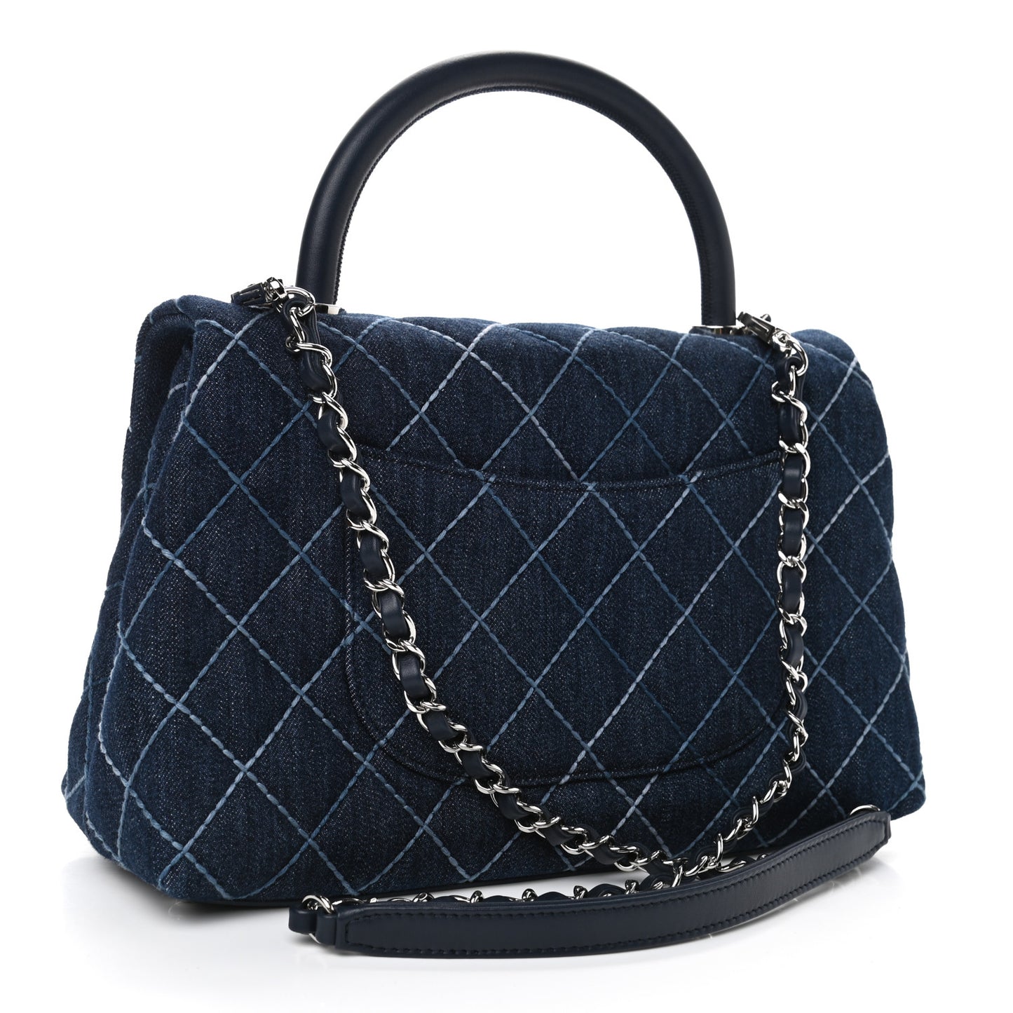 Denim Quilted Small Coco Handle Flap Blue