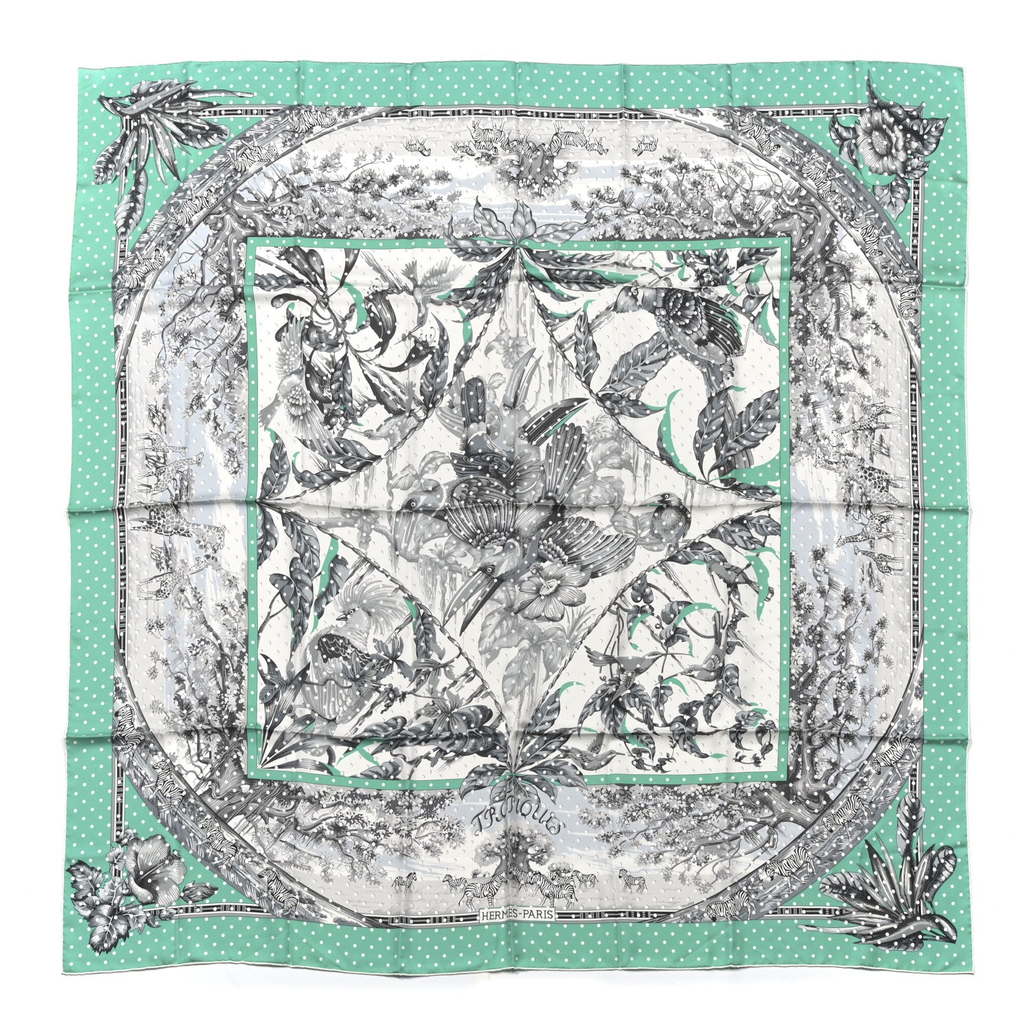 Hermes Silk Carre Tropiques Poinconne Shawl 140 White Gris Menthol 1 of 3