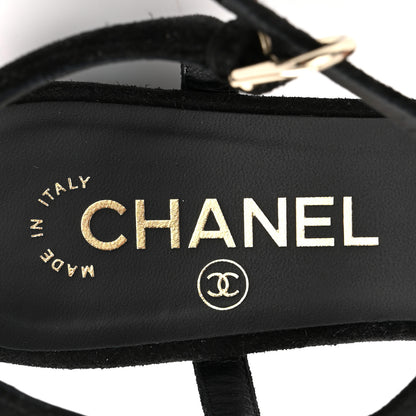 Chanel Suede Strass Ankle Strap Sandals 37.5 Black Multicolor 8 of 10