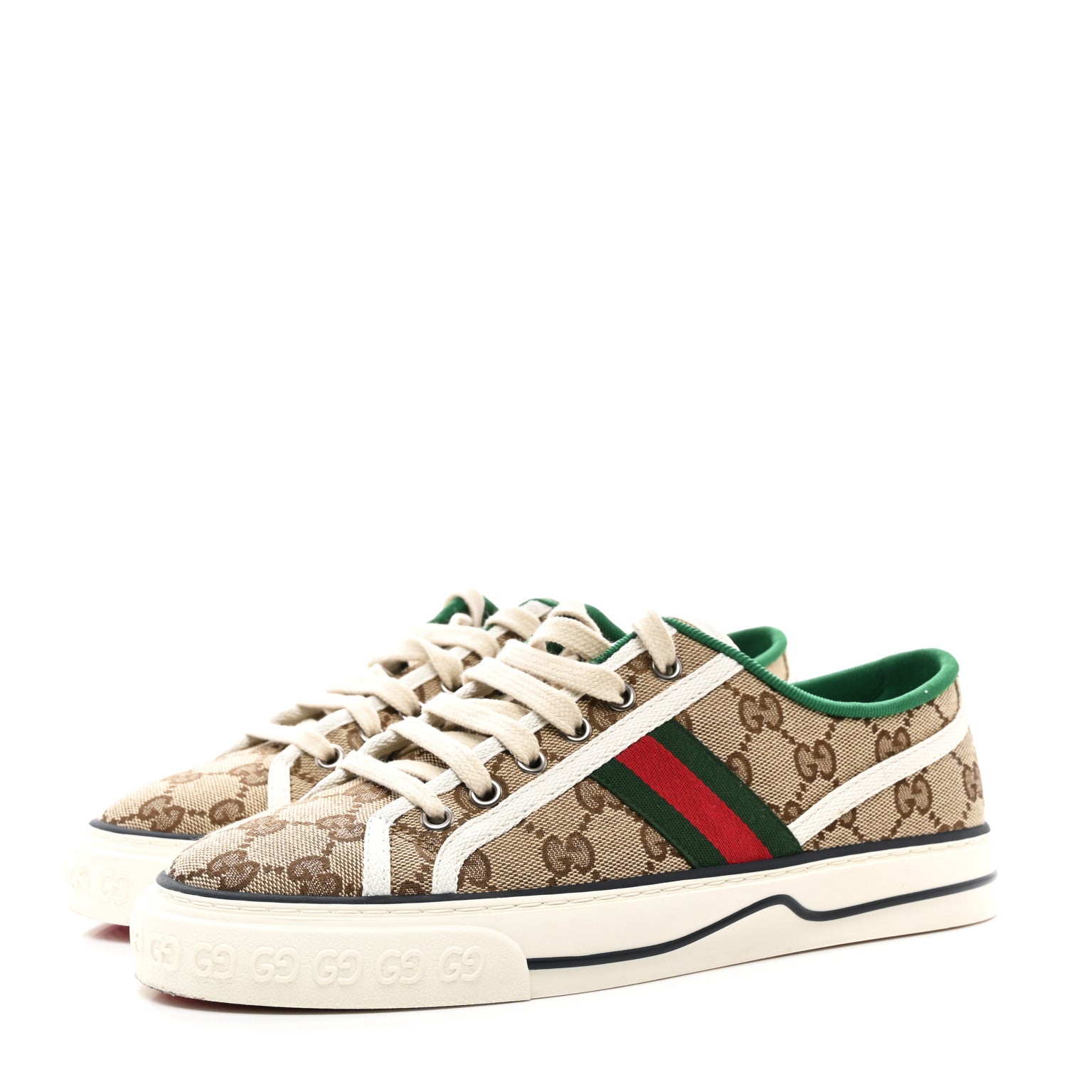 Gucci GG Monogram Web Womens 1977 Tennis Sneakers 39 Beige Ebony Mystic White 3 of 9