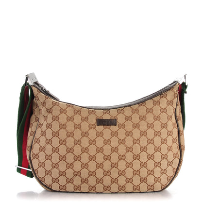 Gucci Monogram Web Medium Half Moon Hobo Dark Brown 1 of 8