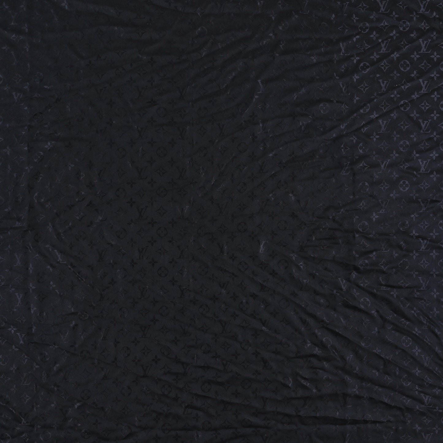 Silk Wool Monogram Fox V Fur Shawl Black