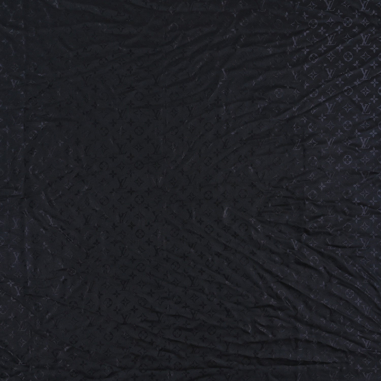 Louis Vuitton Silk Wool Monogram Fox V Fur Shawl Black 2 of 3