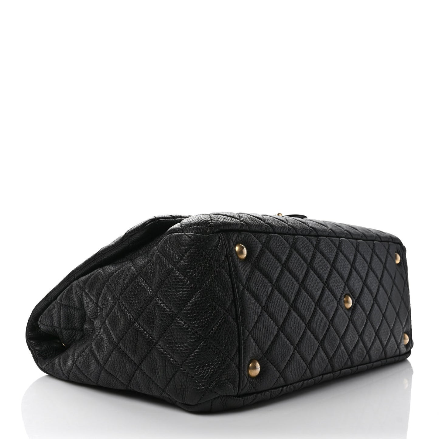 Calfskin Quilted XXL Travel Flap Bag Black