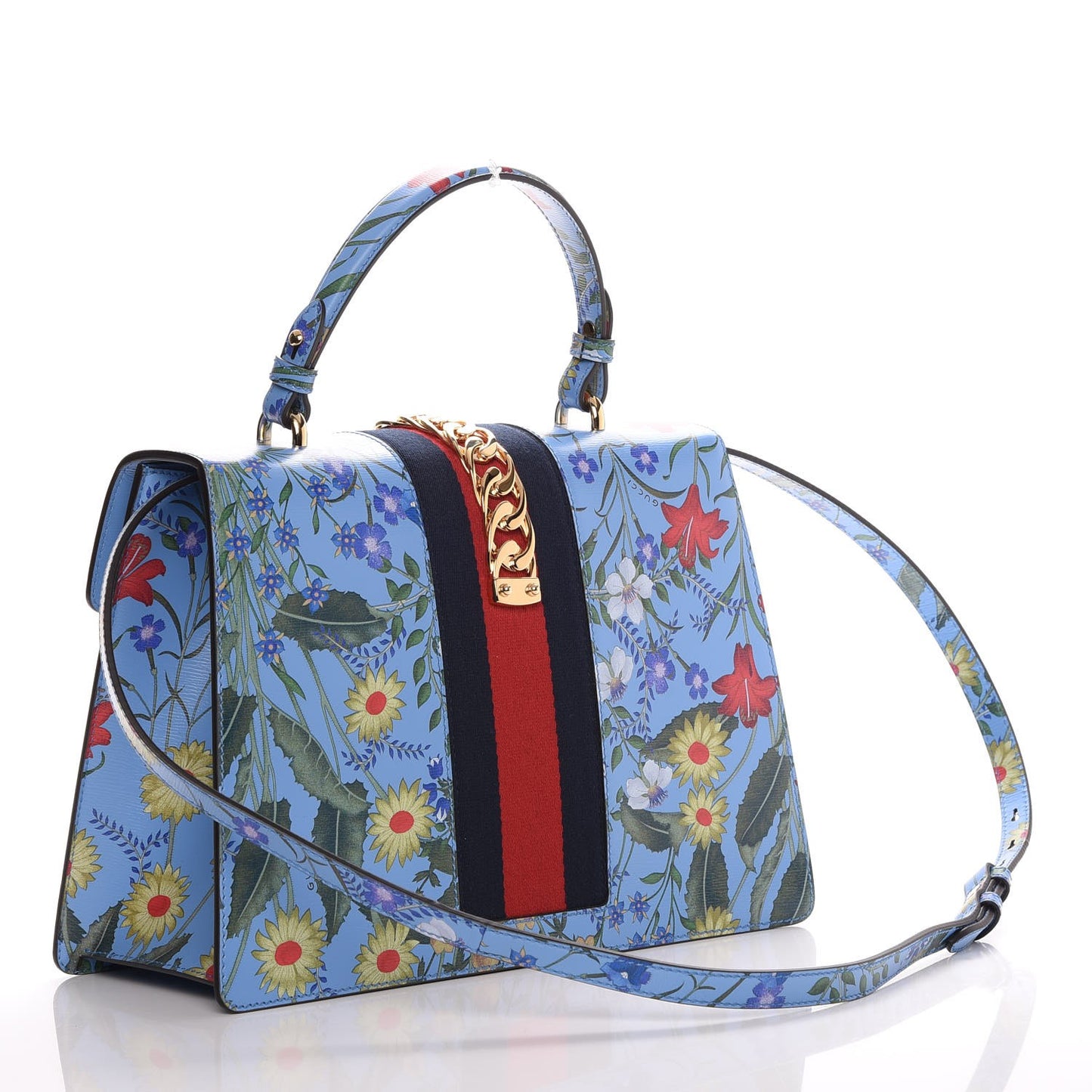 Calfskin New Flora Medium Sylvie Top Handle Bag Azure