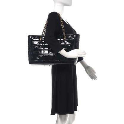 Chanel Patent Chocolate Bar Quilted Tote Black 2 of 10