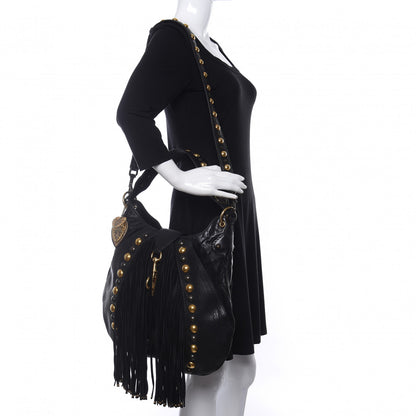 Gucci Calfskin Suede Fringe Babouska Hobo Black 2 of 11