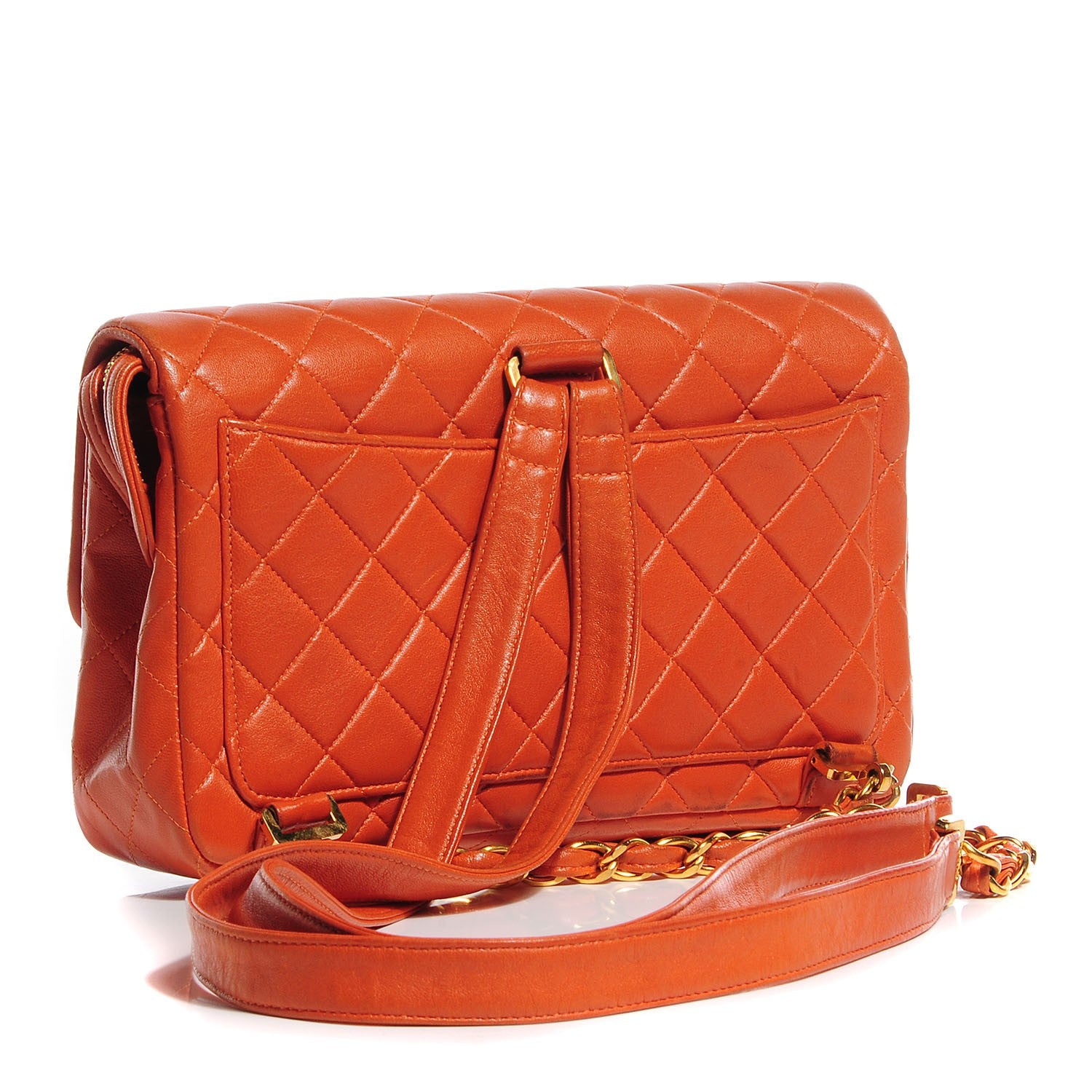 Chanel Lambskin Quilted Backpack Orange 3 of 10