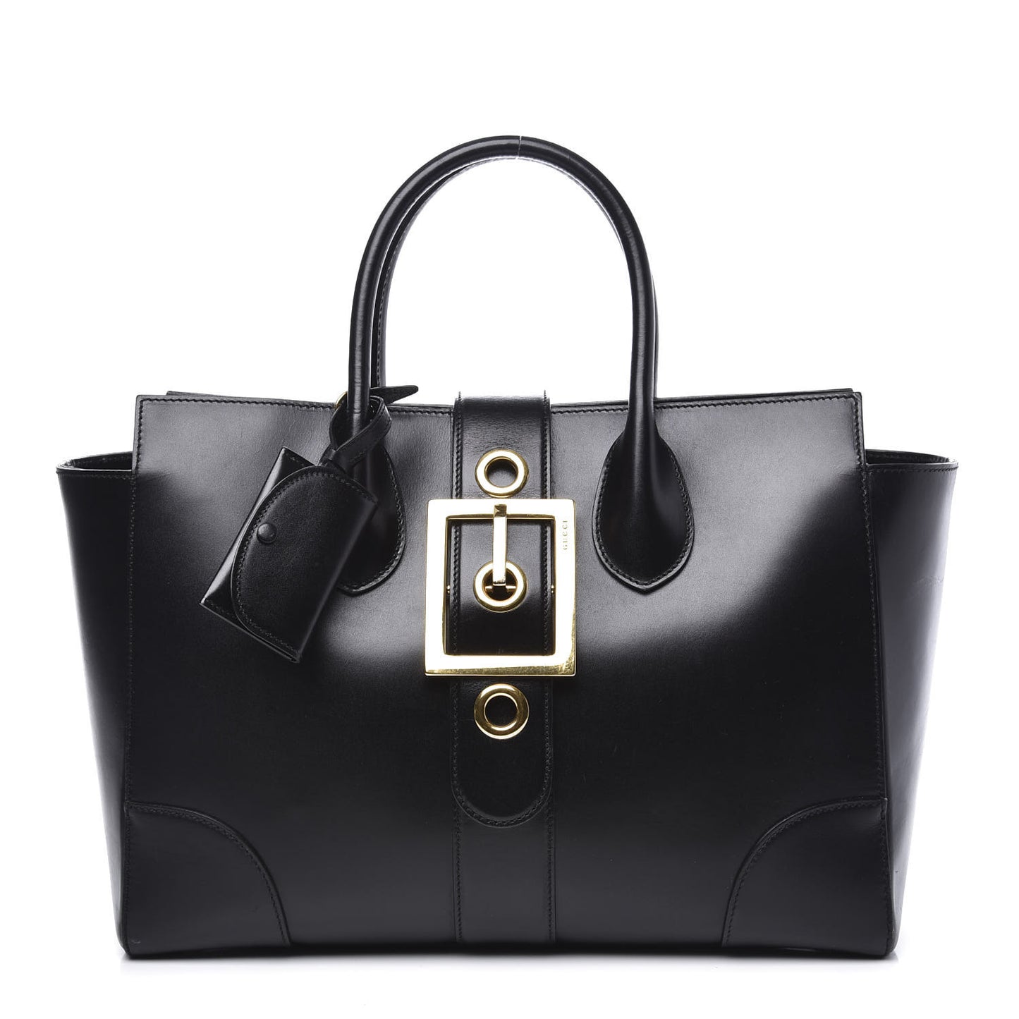 Calfskin Medium Lady Buckle Top Handle Bag Black